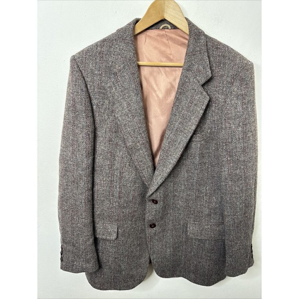 Harris Tweed Hudson’s Bay Men 42 Gray Maroon Wool Blazer‎ Sports Coat Tailored